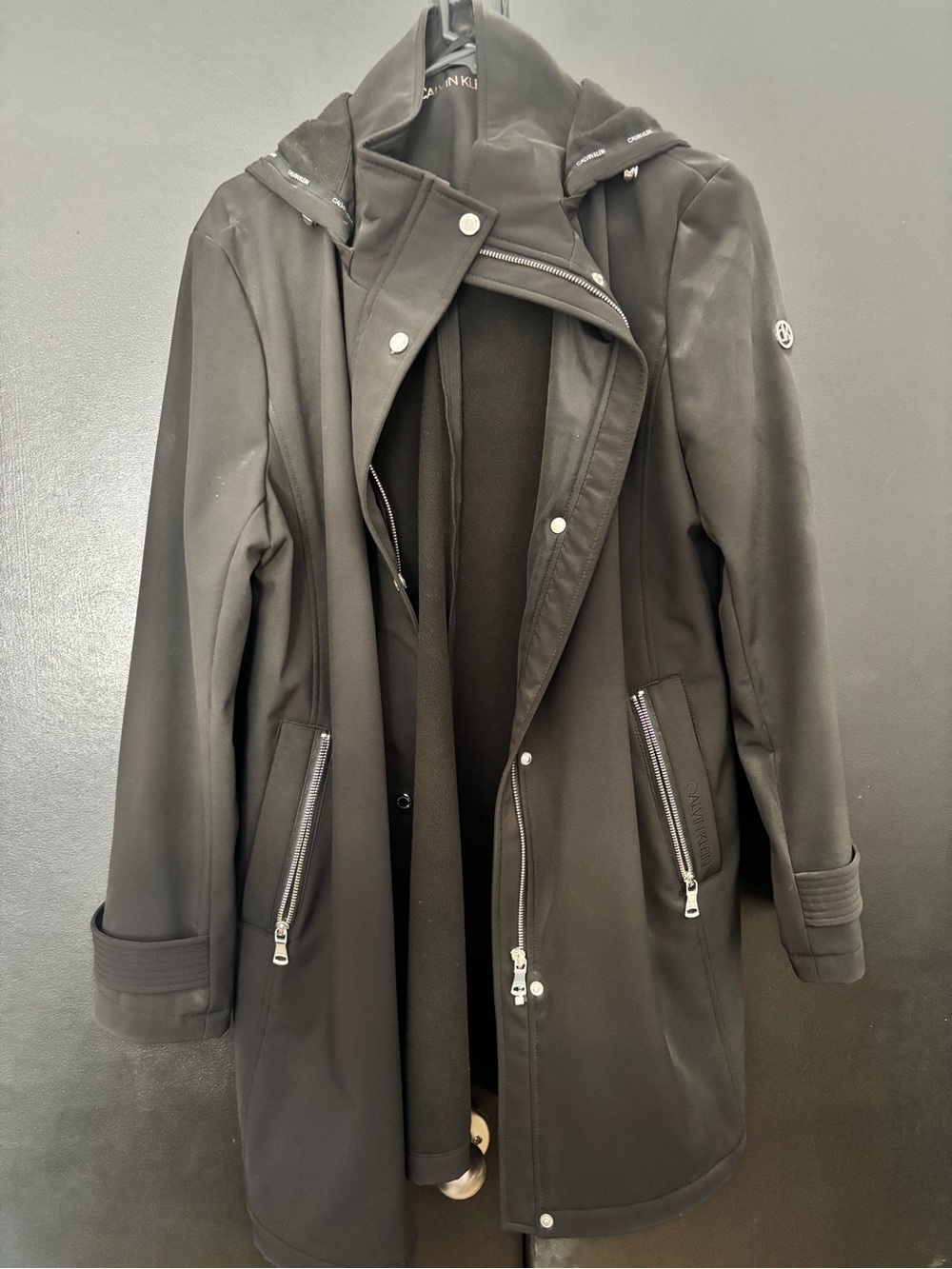 Calvin Klein | Black Hooded Coat with Zip Details